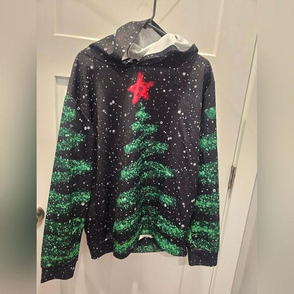 Tops - Christmas Tree Graphic Hoodie Snow Print Holiday Sweatshirt Unbranded Size L